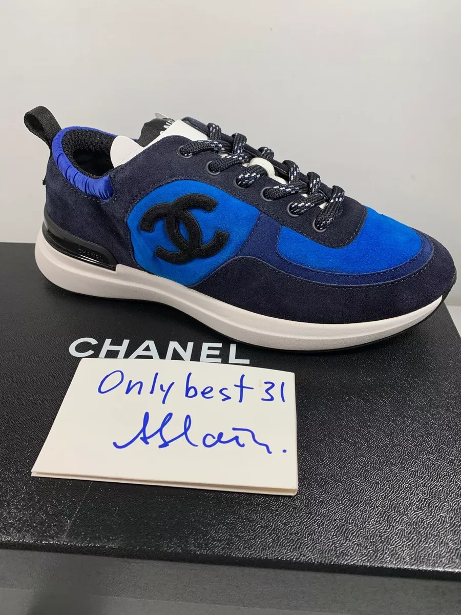 Chanel Black Leather, Fabric and Suede CC Lace Up Sneakers Size 39 Chanel