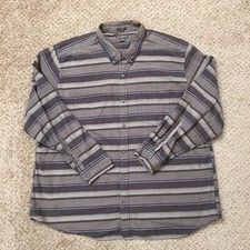 Eddie Bauer Shirt Mens 2XL Gray Striped Long Sleeve Button Front Relaxed Fit