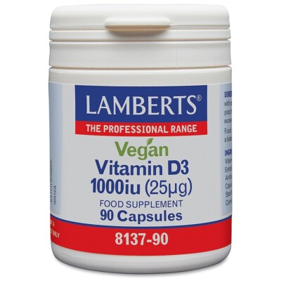 Lamberts Vegan Vitamin D3 1000iu (25ug) Capsules (90) BBE 03/2027