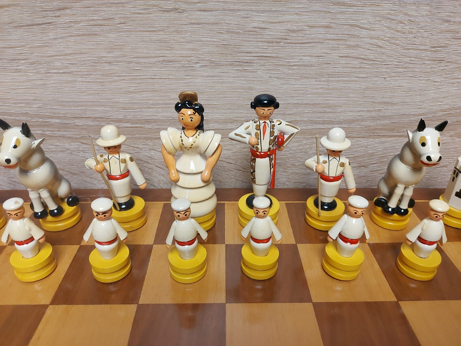 Folk Art Chess Set Spanish Flamenco Dancers Matador Bullfighter Wood