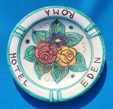 Vtg 5" Hand Painted Deruta Italy Ceramic Ashtray - HOTEL EDEN ROMA