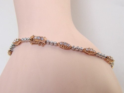 14K Rose and White Gold Natural 1.50ctw Diamond Tennis Bracelet 7.5 gms - Picture 9 of 9