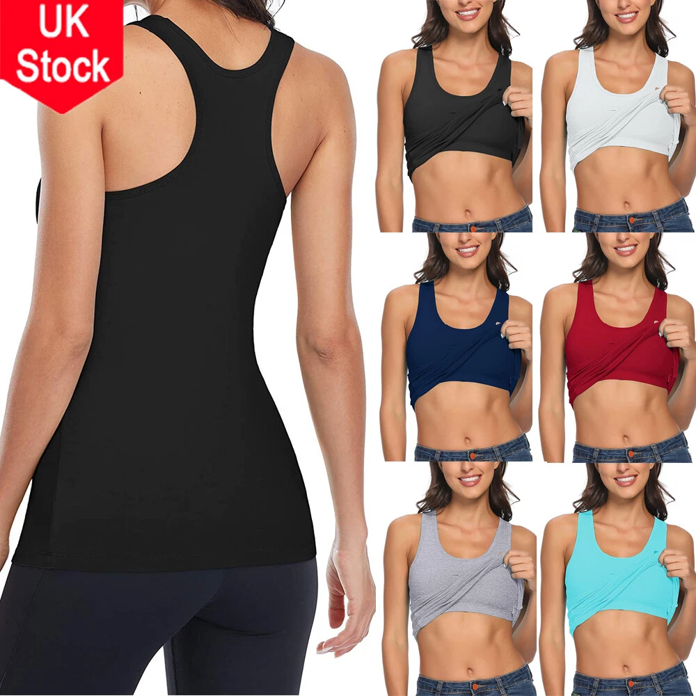 Women's Yoga Tops with Built in Bra Workout Gym Tank Tops Sports Racerback  Vest