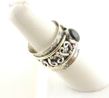 Sterling Silver Textured Black Onyx Wide Band Ring