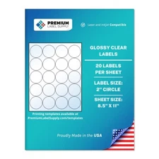 500 Premium 2" Glossy Clear circle stickers / Self Adhesive Labels 20 per sheet