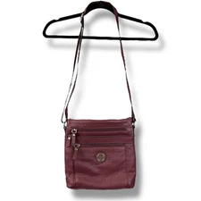 Giani Bernini Purse Pebble Crossbody Bag Wine Triple Zip Multi Pocket Adjustable