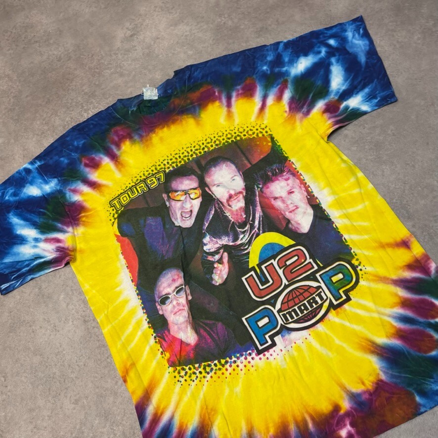 U2 T-Shirt Mens XL Pop Mart 97 Tour Music Tye Dye Single Stitch Tee, Yellow image 4