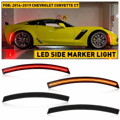For 2014-2019 Chevy Corvette LED C7 Smoke Side Marker Lights Fender Front Rear