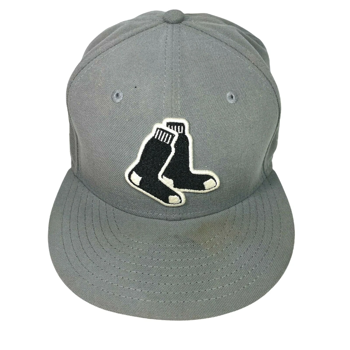 New Era BOSTON RED SOX / 2 CENT MLB Cap Gray Fitted Hat Black Logo - Size  7-1/4