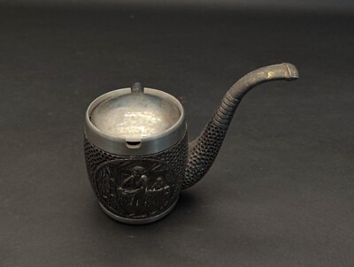 VINTAGE GERMAN SOLID ZINN ZINC ASHTRAY PIPE DESIGN WITH STAMP RARE