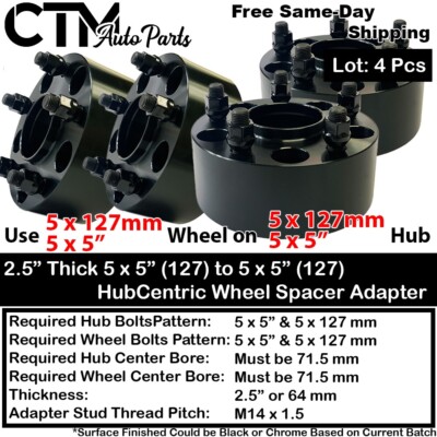 4x 2.5'' Thick 5x5'' (5x127) Hubcentric Wheel Spacer Fit Jeep Wrangler Gladiator