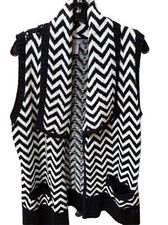 CHICO'S Women  s Open Front Black White Chevron Knit Vest Size 2 Large