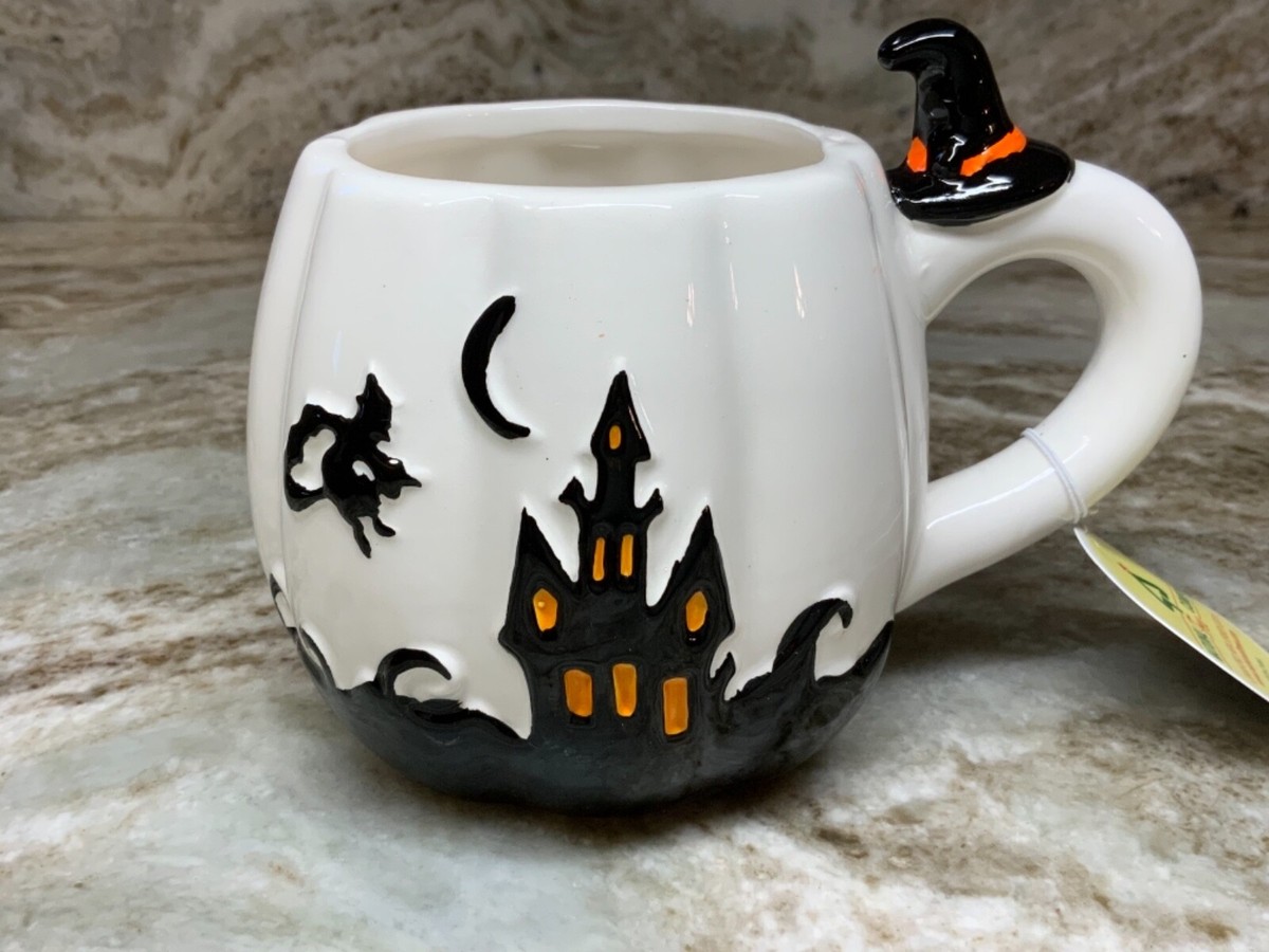 Large Halloween Coffee Mug. Choose Spooky House Or Bats. Black, White. New.