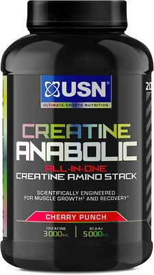 USN Creatine Anabolic All-in-One Stack | BCAAs Muscle & Recovery | Cherry - 900g