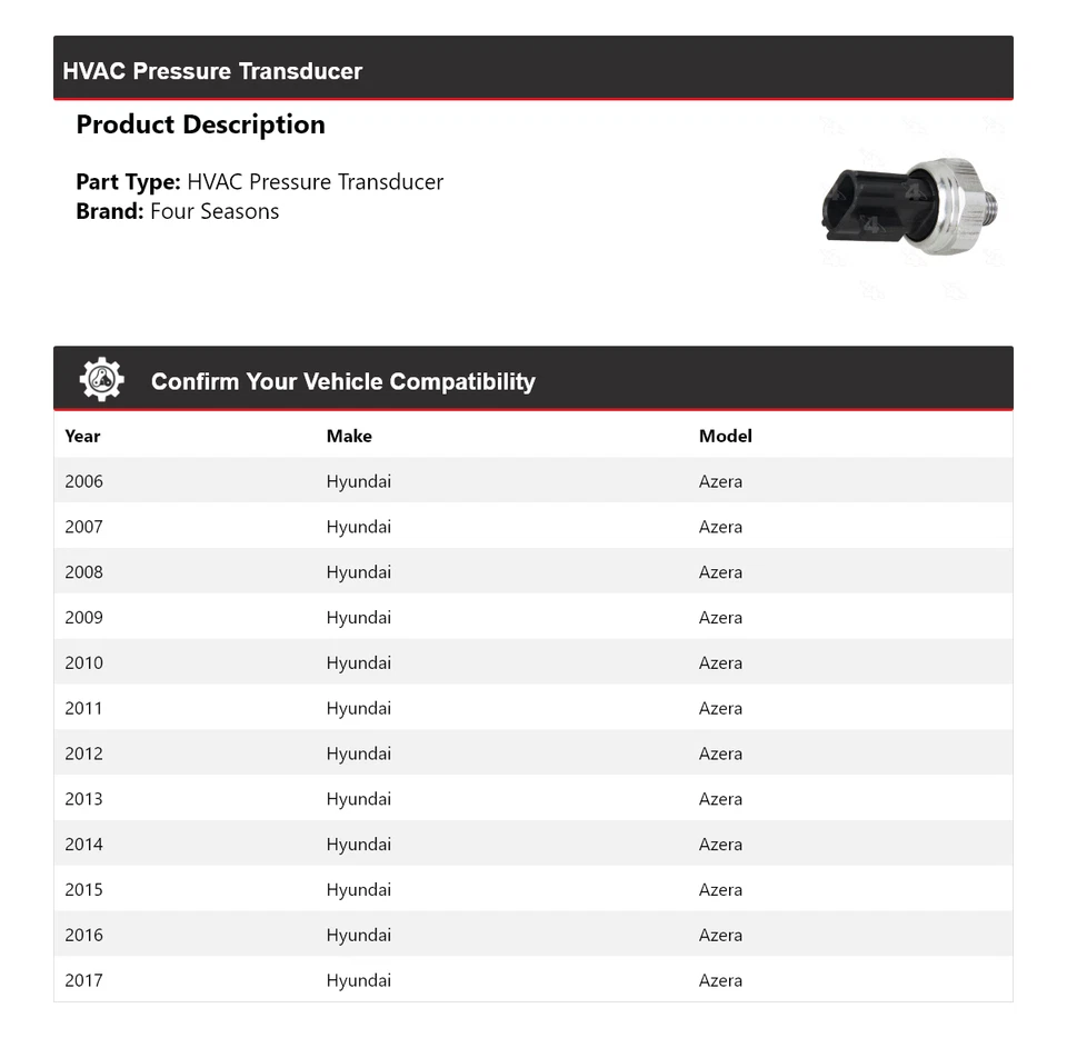 Transductor de presión HVAC para Hyundai Azera 2006-2017 4 estaciones 2007 2008 2009 Foto 2 de 4