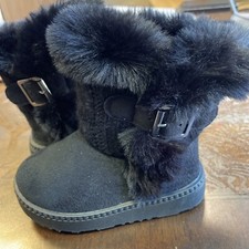 Toddler Girl's Boots Size 5 Faux Black Suede Leather  Faux Fur Trim Brand New 