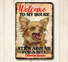 Chihuahua Welcome Yard House Sign funny dog warning security metal man cave tin
