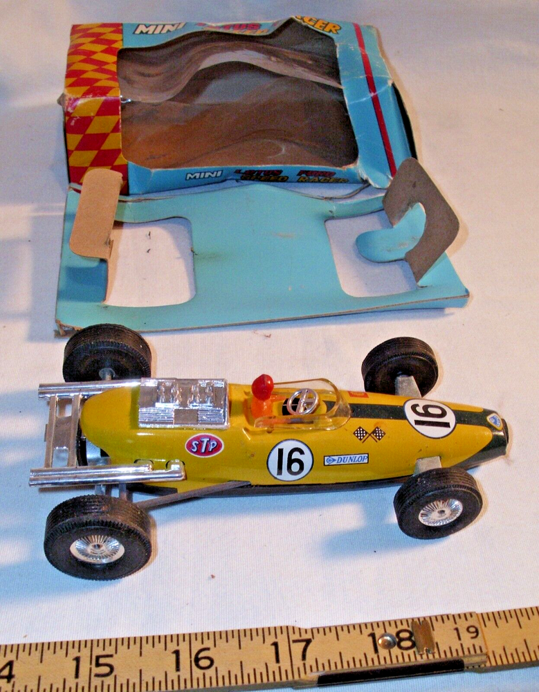 LOTUS POWERED BY FORD #16 RACE CAR TIN FRICTION TOY TN OF JAPAN BOXED NEW 1950s