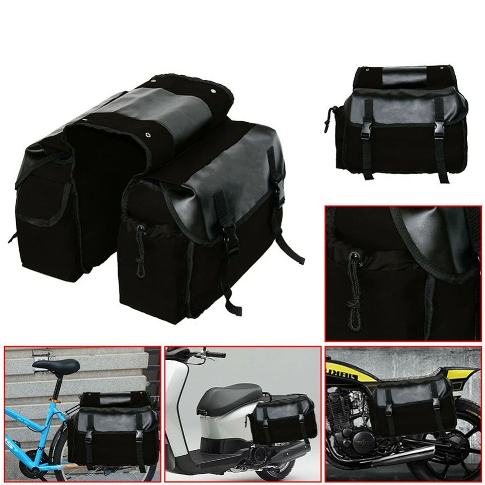 Bolsas de sillín negras para moto asiento trasero maletero equipaje bolsa de almacenamiento impermeable Foto 3 de 4