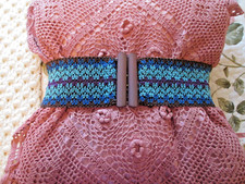VTG. 80'S STRETCH CINCH BELT SIZE SMALL-MED. TURQ.,BROWN  PURPLE 8
