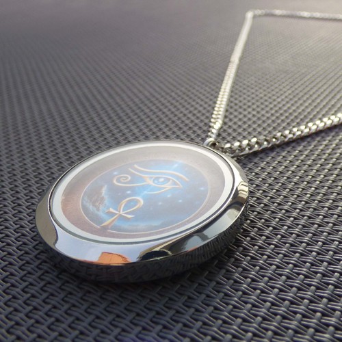 Eye of Horus Ankh Cross Egyptian Hieroglyphics Anubis God Medal Pendant Necklace - Picture 3 of 8