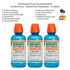 The Breath Co Fresh Breath Oral Rinse Icy Mint Flavor Alcohol-Free Mouthwash x3