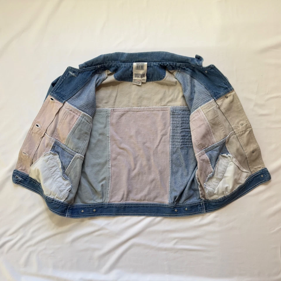 Vintage años 90 ¡JUNTOS! Chaqueta Jean Talla M Algodón Patchwork Unisex Streetwear Foto 3 de 4