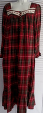 Eileen West Long Sleeve Red Plaid Cotton Blend Flannel Ballet Nightgown Gown M
