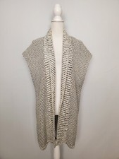 Chico's Ivory, Black  Gold Open Front Duster Vest Sweater Women's Size 2.