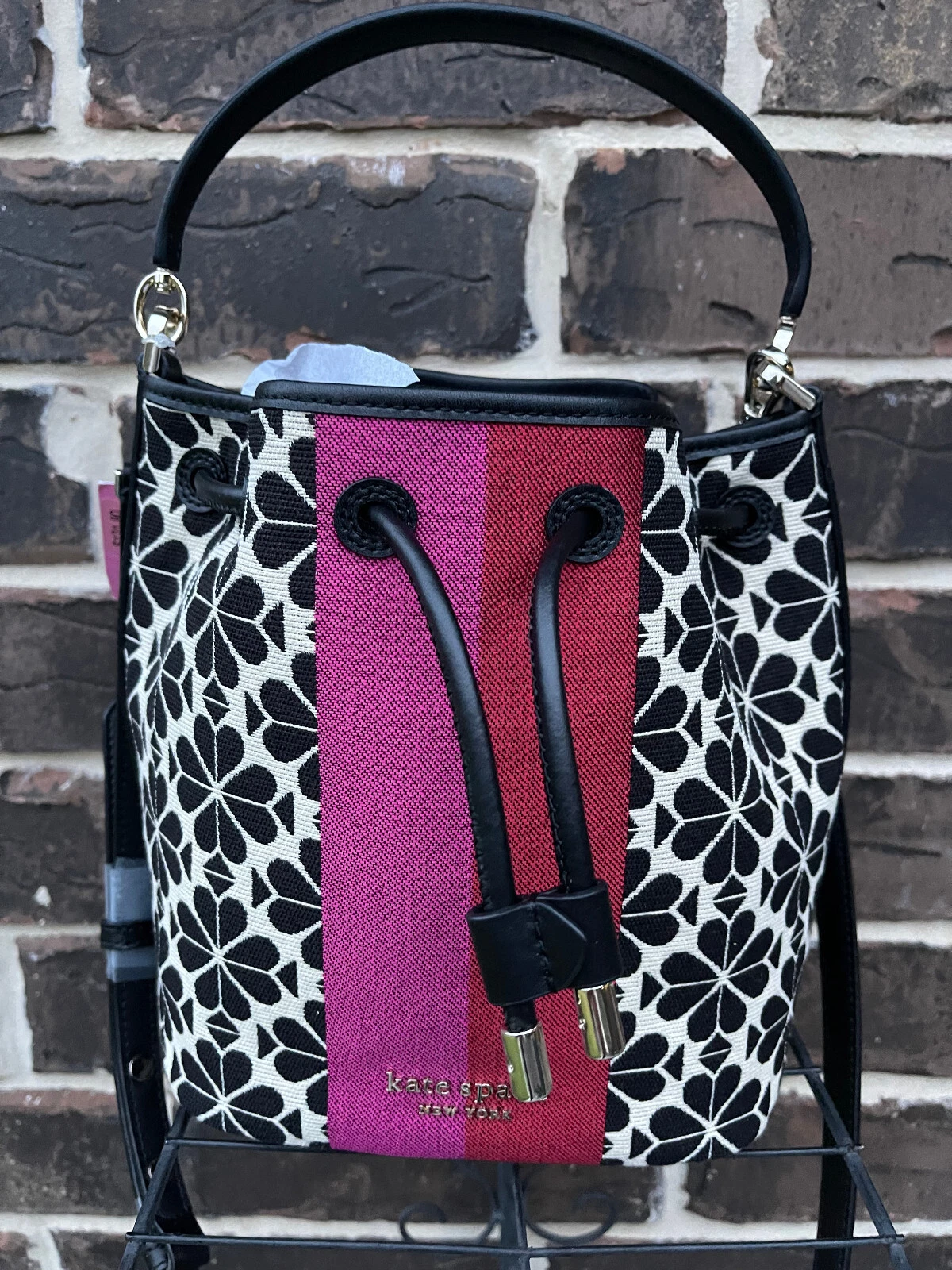 Borsa a secchio Kate Spade fiore di vanga jacquard nuova con etichette Med crema multi $328