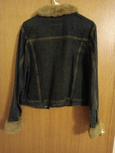 Juniors XL size 15 Ladies "No Boundaries" Stretch Denim Jacket w/ Faux Fur Trim - Picture 8 of 9