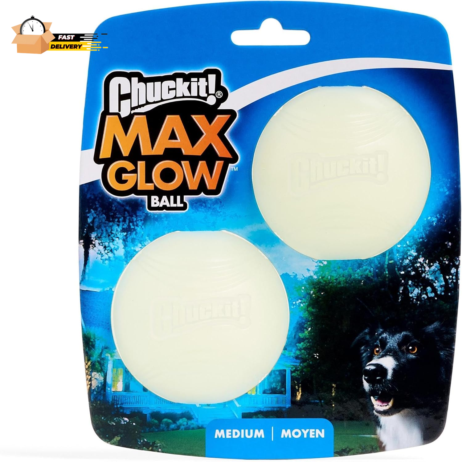 Chuckit Max Glow Ball Dog Toy, Medium (2.5 Inch Diameter) for Dogs 20-60 Lbs, P