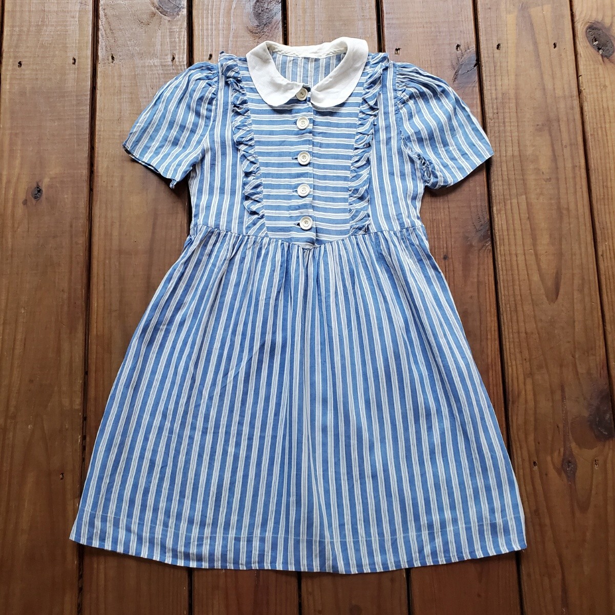 Vintage 1930's 30's baby toddler little young girls blue white stripe dress  | eBay