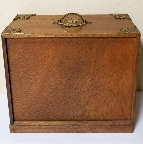 Antique 5-Drawer Tabletop Jewelry Chest Cabinet, Wood with Brass Handles w/ Key - Picture 9 of 9