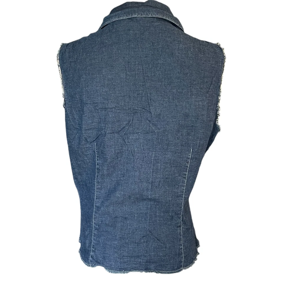 Top DKNY Vintage Y2K Denim con cordones para mujer talla 13 L azul occidental sin mangas dobladillo crudo Foto 2 de 4