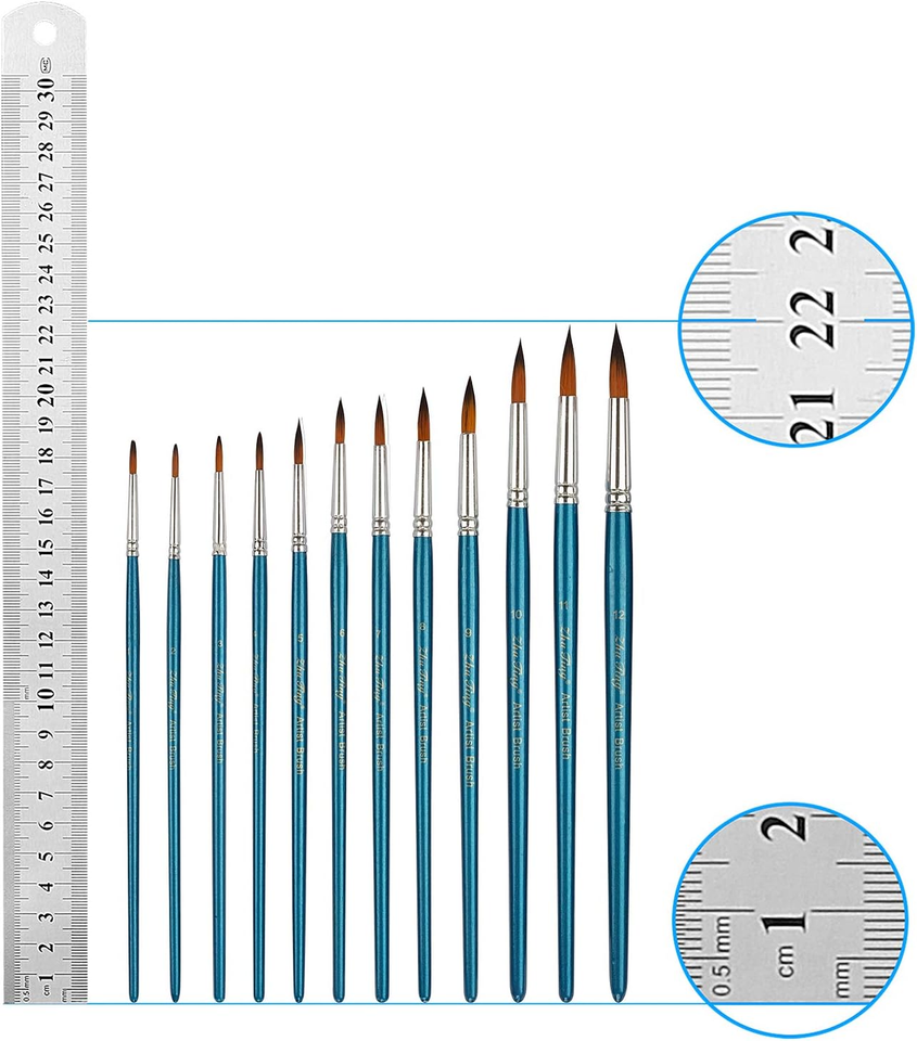 Paint Brushes, 12Pcs Artist Paint Brushes Set Fine Pointed Paint