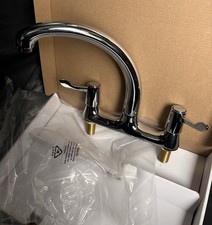 Modern Dual Lever Chrome Kitchen Sink Mixer Taps 2 Hole Deck Mounted Tap Faucet