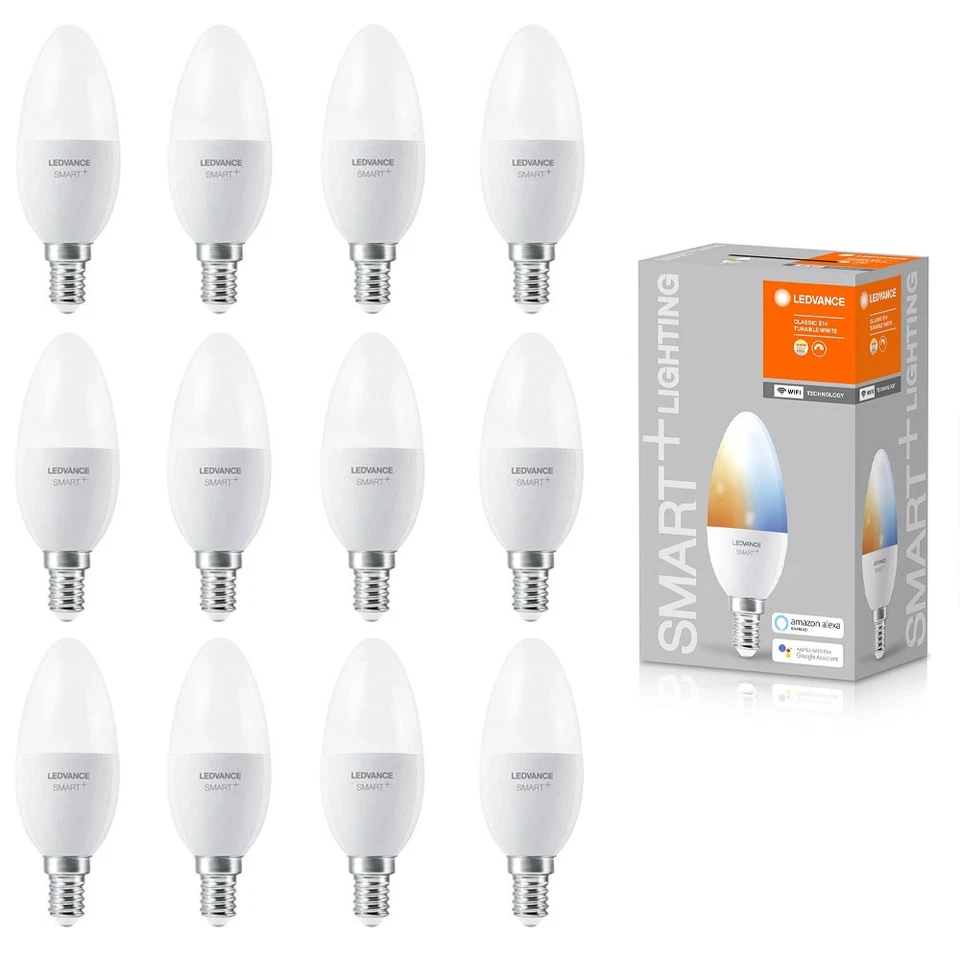 12 x Ledvance Smart+ Kerze 4,9W = 40W E14 470lm CCT 2700K-6500K Dimmbar App WiFi