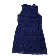 Alice + Olivia Blue Crochet Lace zipper Dress Size 12 cocktail dress collared