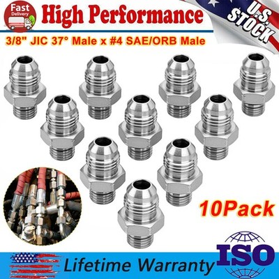 New 10 Pack Hydraulic Hose Adapter Fittings: 3/8'' JIC 37° Male x #4 SAE/ORB Male