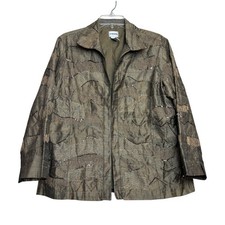 Chico's Neutral Jacket Women Size 2 Bronze Silk Blend Embellished Sequin Beaded