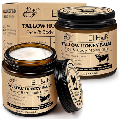 Whipped Tallow Cream for Face & Body - 100% Grass-Fed Beef Tallow, Natural Honey