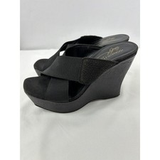 Donald J Pliner Criss Cross Platform Wedge Sandal Black 6 M
