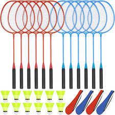 12 Pack Badminton Rackets Set - Nylon Shuttlecocks  Carry Bag Included
