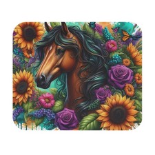 Vibrant Horse Floral Mouse Pad, Nature Desk Mat, Animal Lovers Mat