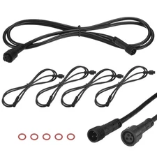 5-Pack Waterproof Extension Cable, 3 Pin 1Meter 22AWG for Spotlights [Black]