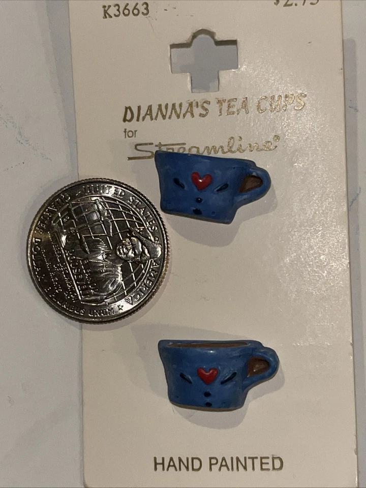 Vintage Streamline Dianna's Teacup Tea Cup Cups '90s Button Buttons Blue - Image 3 of 4