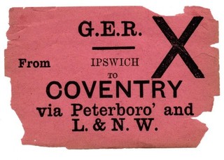 Great Eastern Railway Luggage Label COVENTRY (IPSWICH)