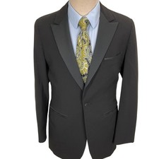 Palm Beach Tuxedo Jacket Mens 38L Black 80s Party Formal Lightweight Jacket VTG