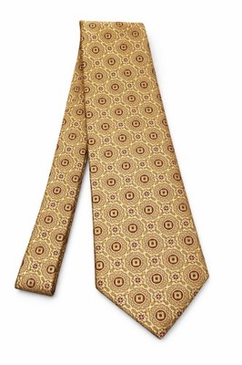 Bugatchi Uomo Gold Silk Necktie Medallion Geometric Pattern Made in Italy